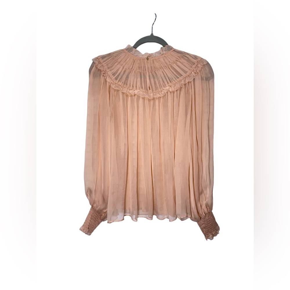 Ulla Johnson Arabella Shirred 100% Silk Blouse Desert Rose Pink - Size 10 - Picture 5 of 6
